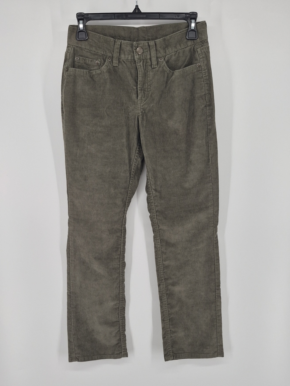 LL Bean Pants Womens 2 Petites Olive Corduroy BeanFlex Straight Leg Favorite Fit